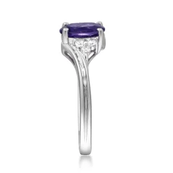 Oval Amethyst & Diamond Ring In 10K White Gold (1/8 Ct. Tw.)