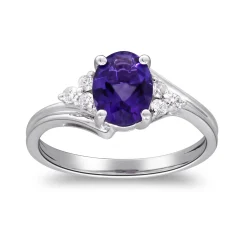 Oval Amethyst & Diamond Ring In 10K White Gold (1/8 Ct. Tw.)