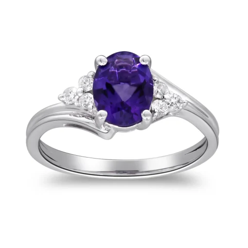 Oval Amethyst & Diamond Ring In 10K White Gold (1/8 Ct. Tw.)