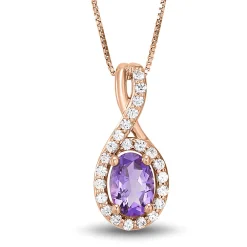 Oval Amethyst & Lab Created White Sapphire Pendant In 10K Rose Gold
