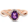 Oval Amethyst & Lab Created White Sapphire Ring In 10K Rose Gold