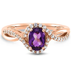Oval Amethyst & Lab Created White Sapphire Ring In 10K Rose Gold