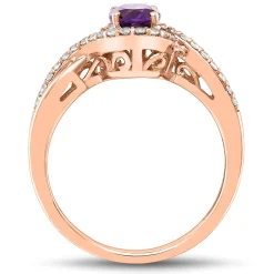 Oval Amethyst & Lab Created White Sapphire Ring In 10K Rose Gold
