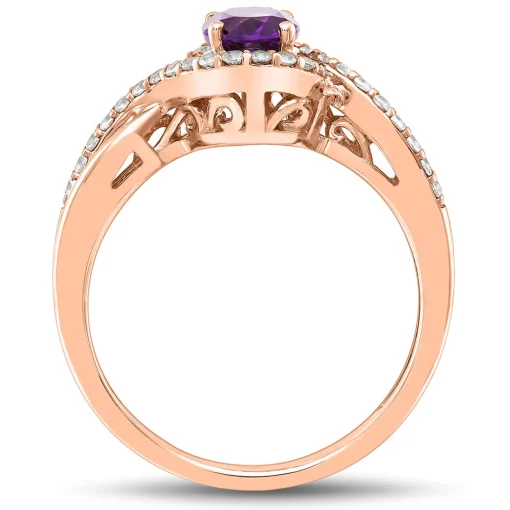 Oval Amethyst & Lab Created White Sapphire Ring In 10K Rose Gold