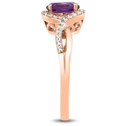 Oval Amethyst & Lab Created White Sapphire Ring In 10K Rose Gold