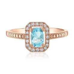 Oval Aquamarine & Diamond Ring In 14K Rose Gold (1/8 Ct. Tw.)