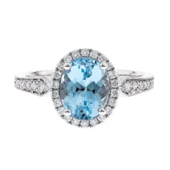 Oval Aquamarine & Diamond Ring In 14K White Gold (1/3 Ct. Tw.)