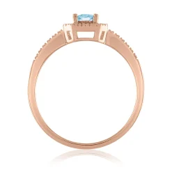 Oval Aquamarine & Diamond Ring In 14K Rose Gold (1/8 Ct. Tw.)