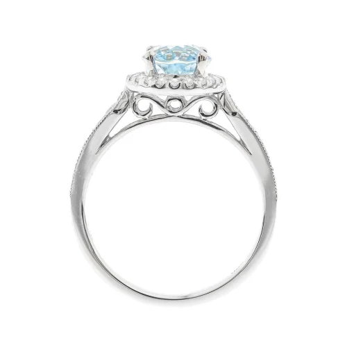 Oval Aquamarine & Diamond Ring In 14K White Gold (1/3 Ct. Tw.)
