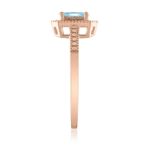 Oval Aquamarine & Diamond Ring In 14K Rose Gold (1/8 Ct. Tw.)