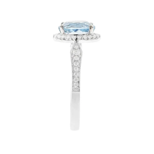 Oval Aquamarine & Diamond Ring In 14K White Gold (1/3 Ct. Tw.)