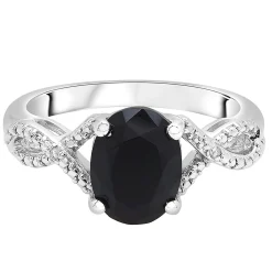 Oval Black Onyx Ring With Diamond Accents In Sterling Silver
