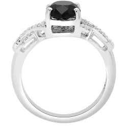 Oval Black Onyx Ring With Diamond Accents In Sterling Silver