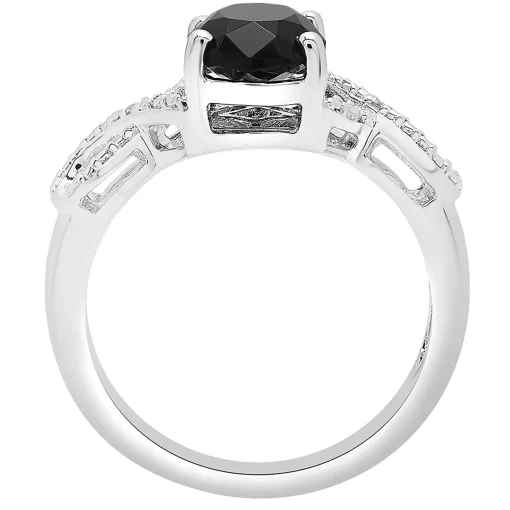 Oval Black Onyx Ring With Diamond Accents In Sterling Silver
