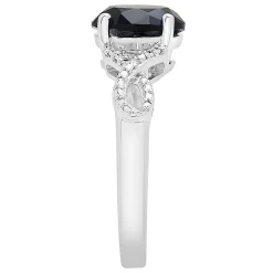 Oval Black Onyx Ring With Diamond Accents In Sterling Silver