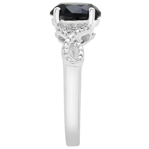 Oval Black Onyx Ring With Diamond Accents In Sterling Silver