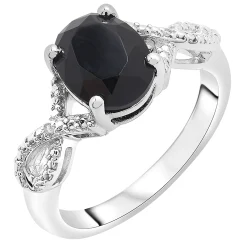 Oval Black Onyx Ring With Diamond Accents In Sterling Silver