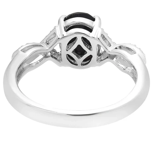 Oval Black Onyx Ring With Diamond Accents In Sterling Silver