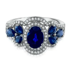 Oval Blue Sapphire & Diamond Ring In 14K White Gold (1/3 Ct. Tw.)