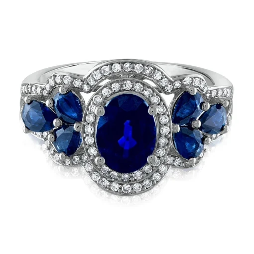 Oval Blue Sapphire & Diamond Ring In 14K White Gold (1/3 Ct. Tw.)