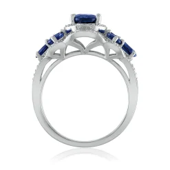 Oval Blue Sapphire & Diamond Ring In 14K White Gold (1/3 Ct. Tw.)