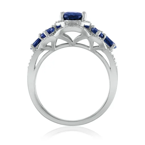 Oval Blue Sapphire & Diamond Ring In 14K White Gold (1/3 Ct. Tw.)