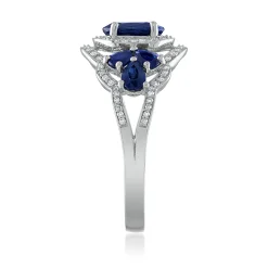 Oval Blue Sapphire & Diamond Ring In 14K White Gold (1/3 Ct. Tw.)