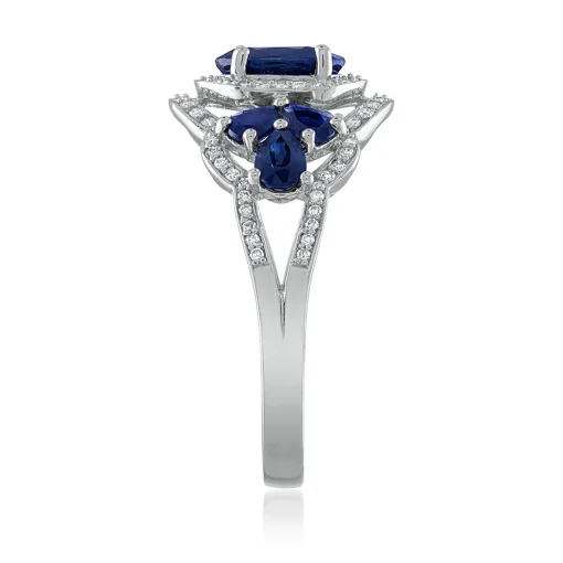 Oval Blue Sapphire & Diamond Ring In 14K White Gold (1/3 Ct. Tw.)