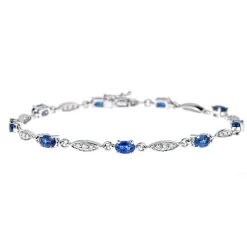 Oval Blue Sapphire And Diamond Bracelet In 10K White Gold (1/3 Ct. Tw.)