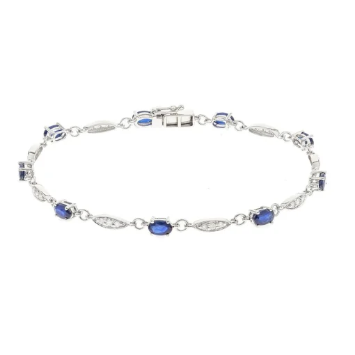 Oval Blue Sapphire And Diamond Bracelet In 10K White Gold (1/3 Ct. Tw.)