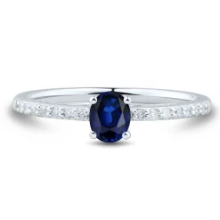 Oval Blue Sapphire Ring With Diamonds In 10K White Gold (1/10 Ct. Tw.)