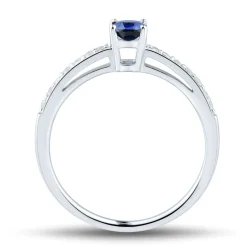 Oval Blue Sapphire Ring With Diamonds In 10K White Gold (1/10 Ct. Tw.)