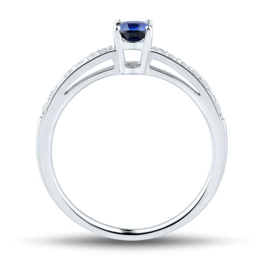 Oval Blue Sapphire Ring With Diamonds In 10K White Gold (1/10 Ct. Tw.)