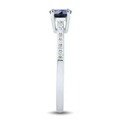 Oval Blue Sapphire Ring With Diamonds In 10K White Gold (1/10 Ct. Tw.)