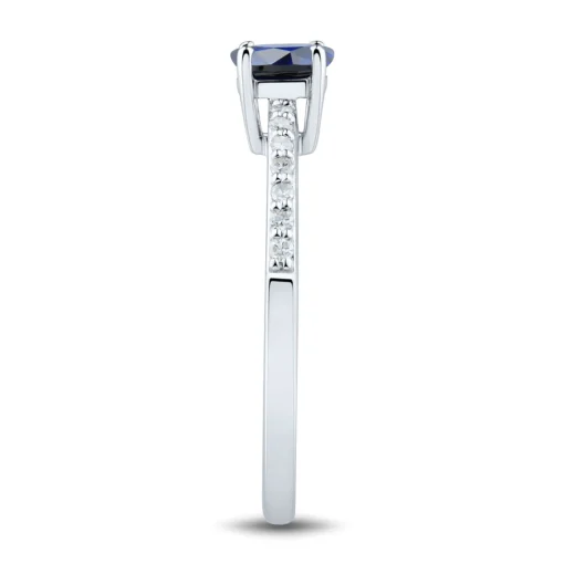 Oval Blue Sapphire Ring With Diamonds In 10K White Gold (1/10 Ct. Tw.)