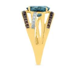 Oval Blue Topaz Ring With Smoky Topaz & Diamond Accents In 10K Yellow Gold