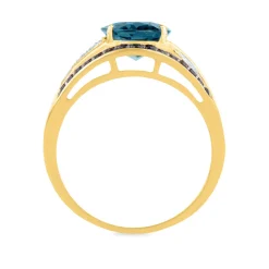 Oval Blue Topaz Ring With Smoky Topaz & Diamond Accents In 10K Yellow Gold