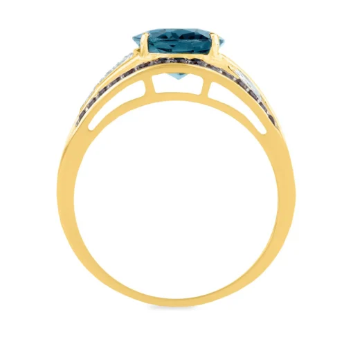 Oval Blue Topaz Ring With Smoky Topaz & Diamond Accents In 10K Yellow Gold
