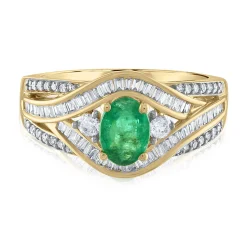 Oval Emerald & Diamond Ring In 14K Yellow Gold (1/2 Ct. Tw.)