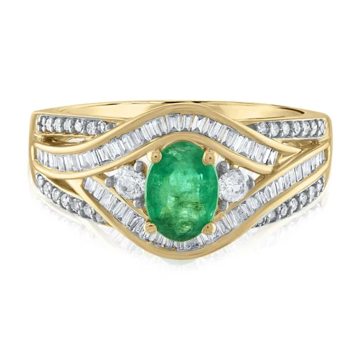 Oval Emerald & Diamond Ring In 14K Yellow Gold (1/2 Ct. Tw.)