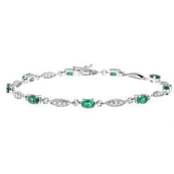Oval Emerald And Diamond Bracelet In 10K White Gold (1/3 Ct. Tw.)