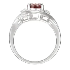 Oval Garnet & Lab Created White Sapphire Earring, Pendant & Ring Set In Sterling Silver