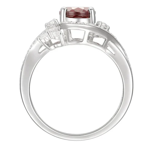 Oval Garnet & Lab Created White Sapphire Earring, Pendant & Ring Set In Sterling Silver