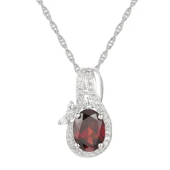 Oval Garnet & Lab Created White Sapphire Earring, Pendant & Ring Set In Sterling Silver