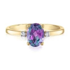 Oval Lab Created Alexandrite & Diamond Accent Ring In 14K Yellow Gold