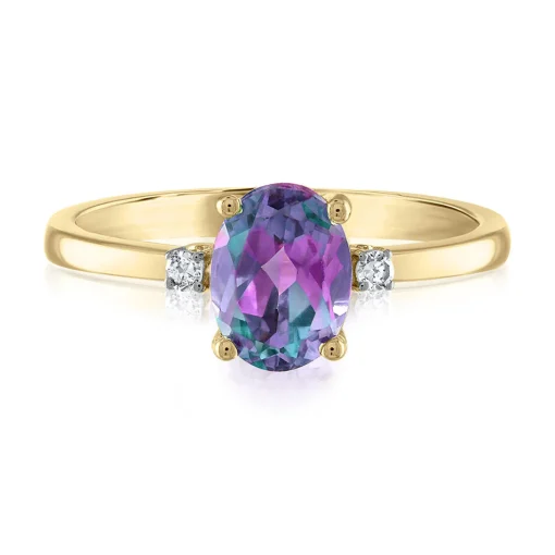 Oval Lab Created Alexandrite & Diamond Accent Ring In 14K Yellow Gold