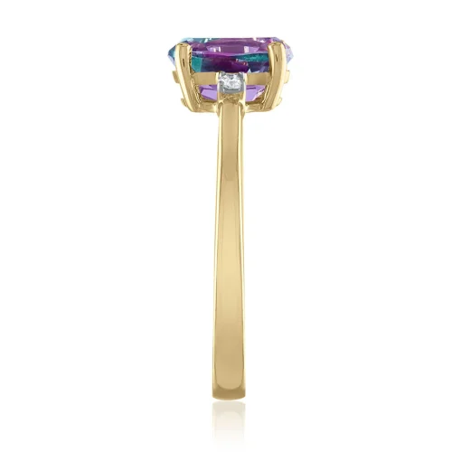 Oval Lab Created Alexandrite & Diamond Accent Ring In 14K Yellow Gold