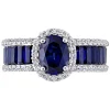 Oval Lab Created Blue & White Sapphire Halo Ring In Sterling Silver