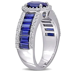 Oval Lab Created Blue & White Sapphire Halo Ring In Sterling Silver