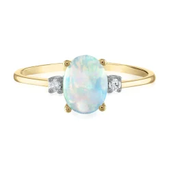 Oval Lab Created Opal & Diamond Accent Ring In 14K Yellow Gold